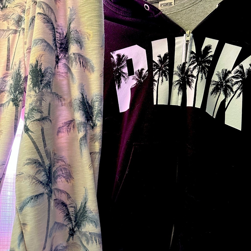 VS Pink Limited Edition Palm Tree Hoodie  long sleeve T and Sweatpants VINTAGE